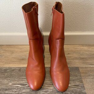 Jonak Paris Oval-Toe Boots in Cognac Leather